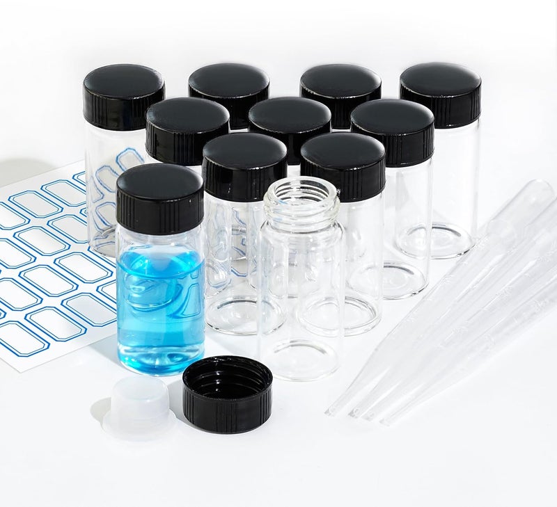 ETTSNU 20ml Clear Glass Vials with Screw Caps and plastic Stoppers,Small Lab Sample Vials with Lids, Leak-Proof Liquid Storage Empty Vial. 10PCS - Image 1